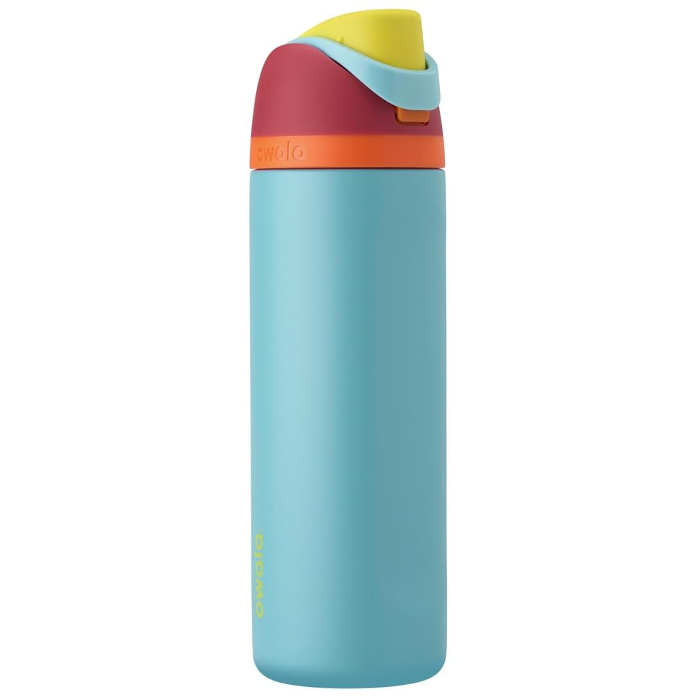 Owala FreeSip - Botella de agua aislada de acero inoxidable con popote para deportes, viajes y escuela, botella de agua deportiva sin BPA, 24 onzas, tropical