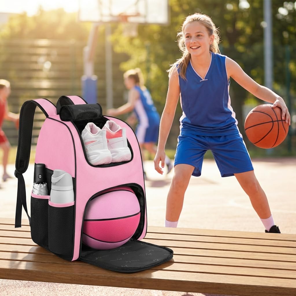 MATEIN - Bolsa de baloncesto, mochila de fútbol resistente con soporte para pelota y compartimento para zapatos, gran mochila de baloncesto para equipo de entrenamiento, mochila de baloncesto