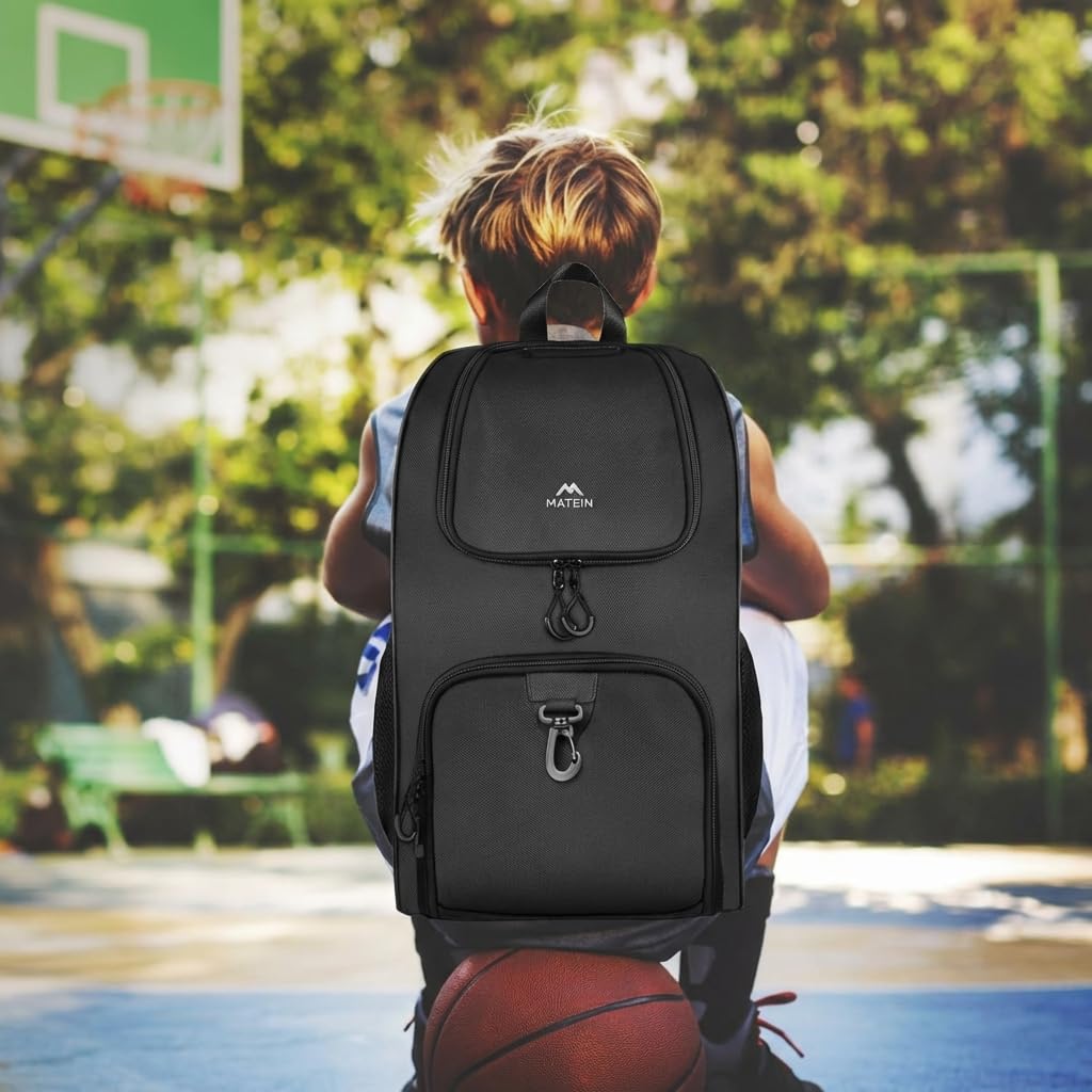 MATEIN - Bolsa de baloncesto, mochila de fútbol resistente con soporte para pelota y compartimento para zapatos, gran mochila de baloncesto para equipo de entrenamiento, mochila de baloncesto