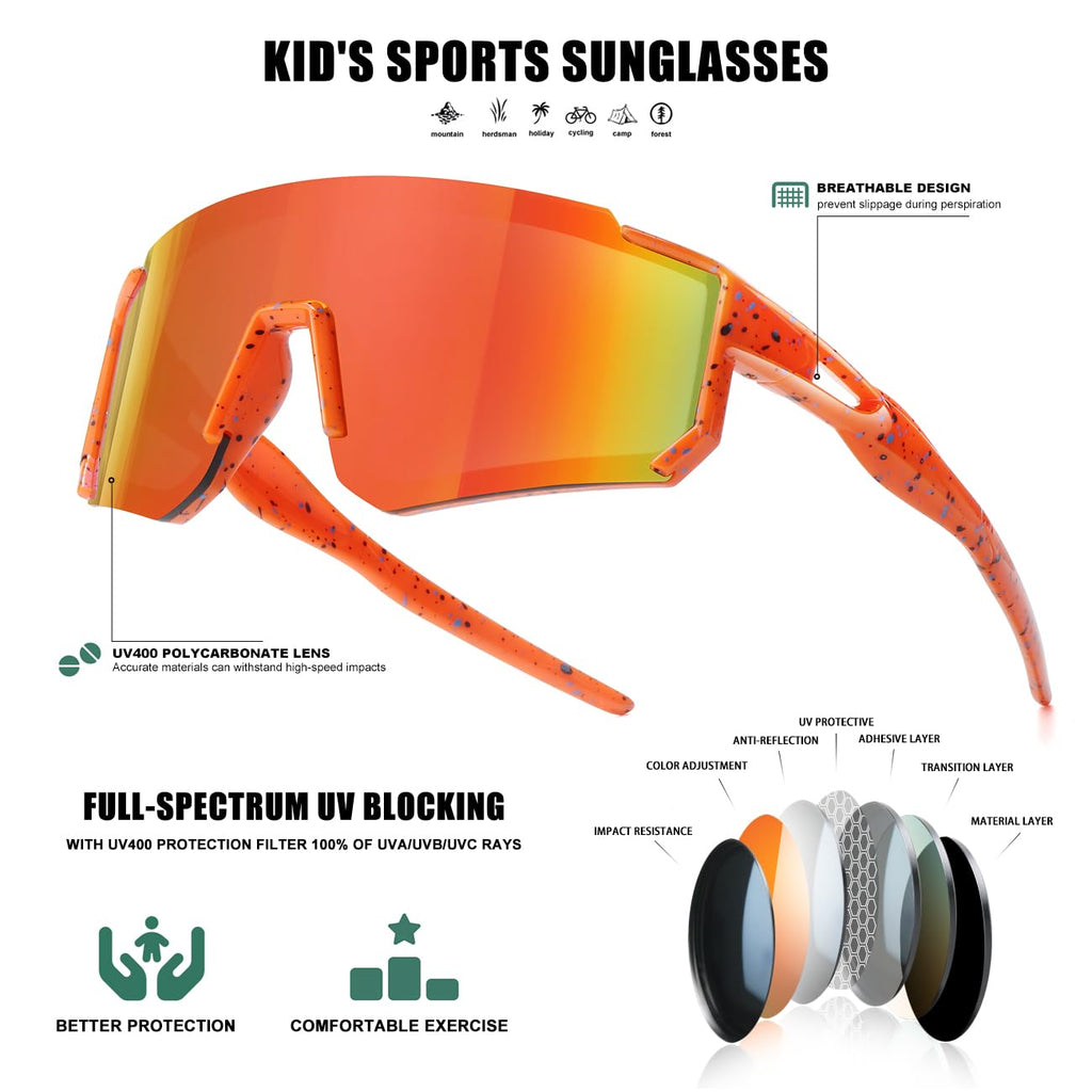 Kids Sunglasses Youth Baseball Sunglasses for Boys Girls Softball Sports Sun Glasses UV Protection