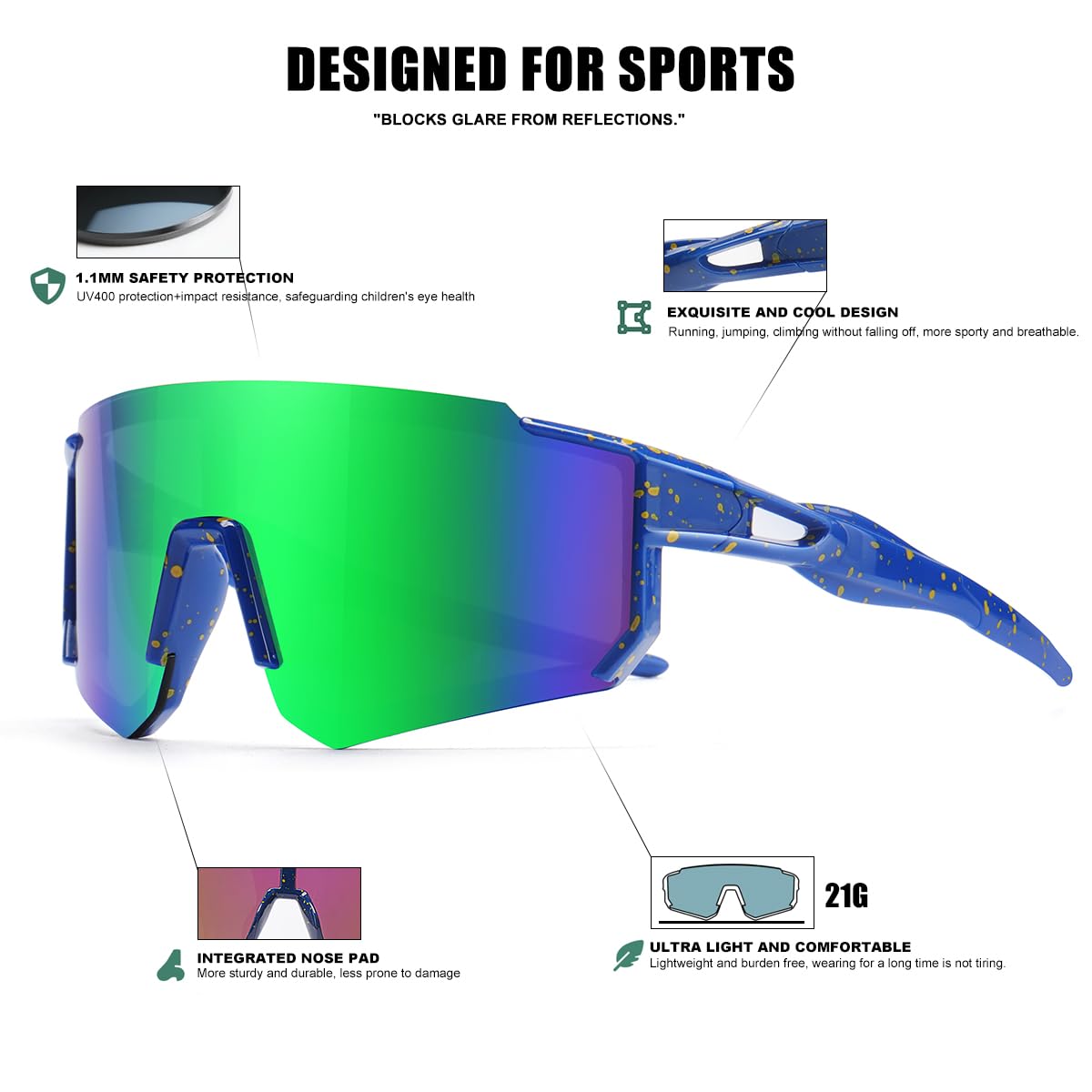 Kids Sunglasses Youth Baseball Sunglasses for Boys Girls Softball Sports Sun Glasses UV Protection