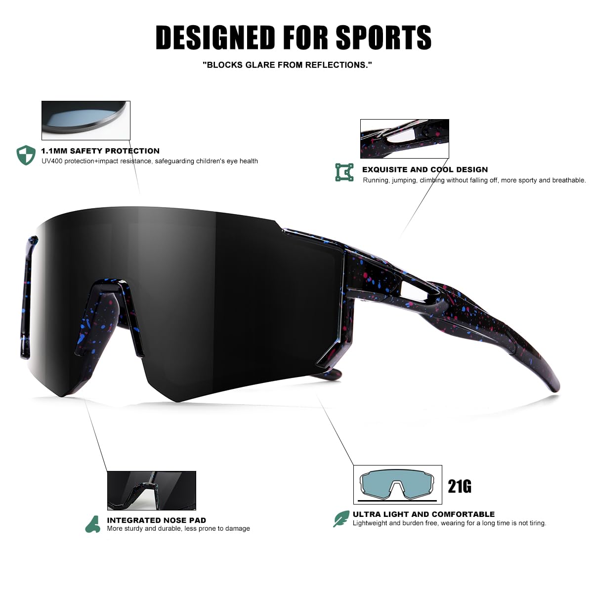 Kids Sunglasses Youth Baseball Sunglasses for Boys Girls Softball Sports Sun Glasses UV Protection