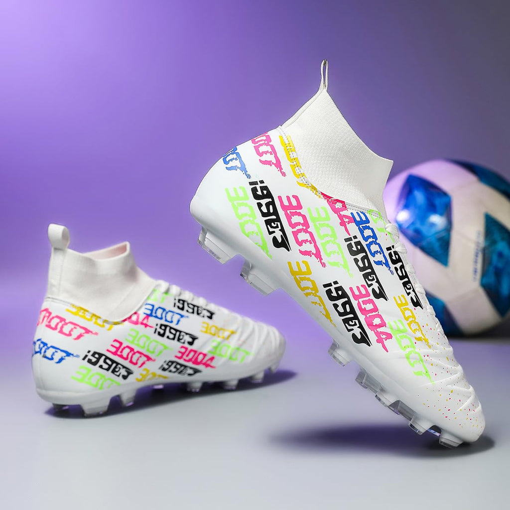 Tacos FG Unisex de Entrenamiento Atlético Antideslizantes con Tacos Largos de Caña Alta, Zapatos de Fútbol Soccer para Jóvenes