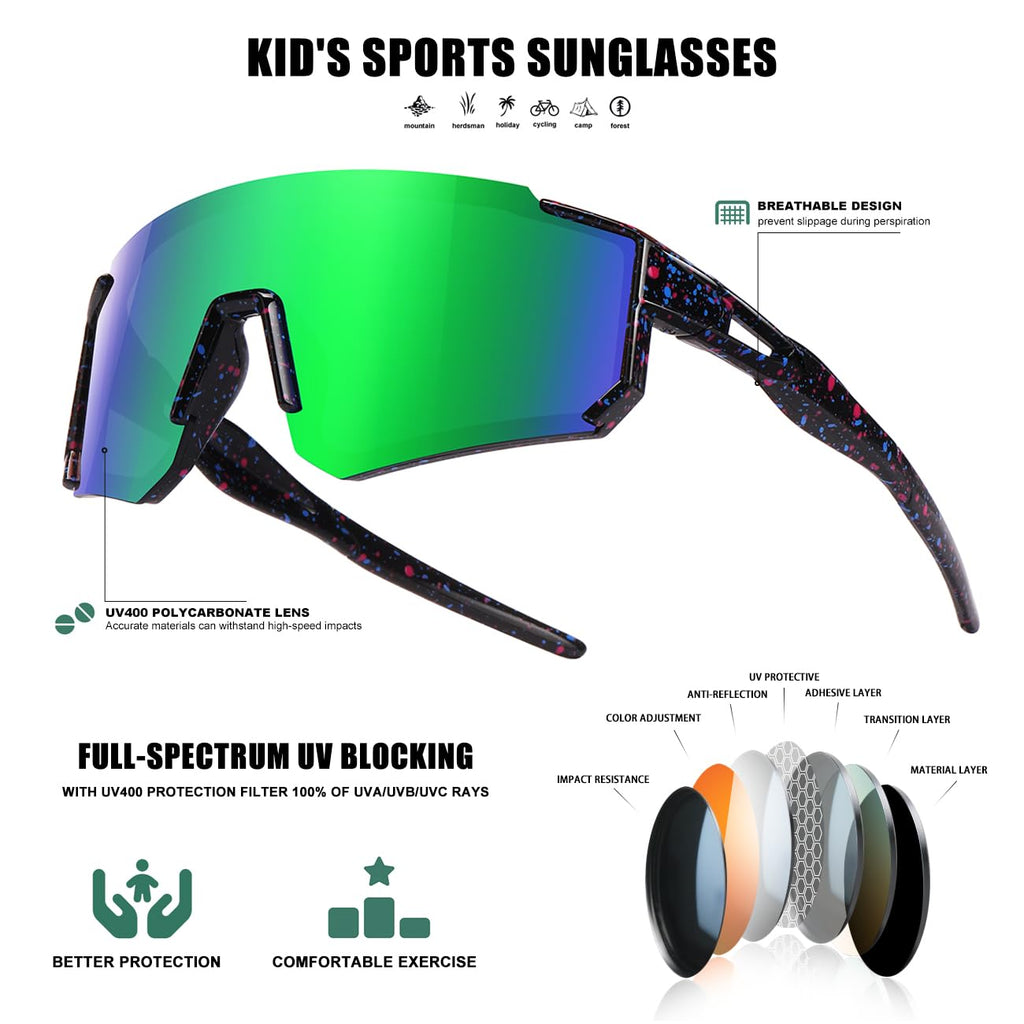 Kids Sunglasses Youth Baseball Sunglasses for Boys Girls Softball Sports Sun Glasses UV Protection