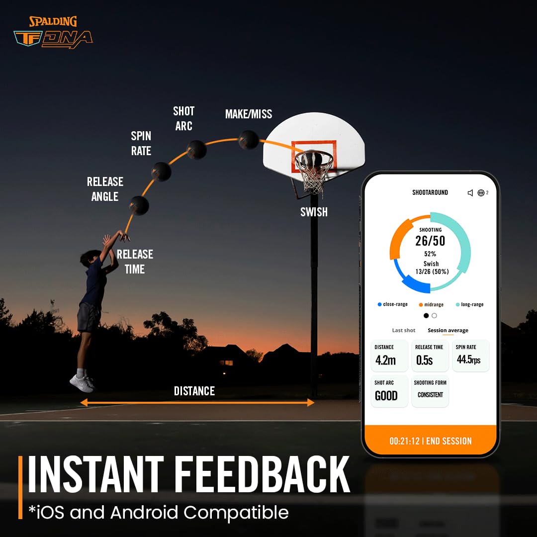 Spalding TF DNA Smart Basketball + 1 Yr App Subscription Bundle I iOS and Android Compatible I All Surface Material