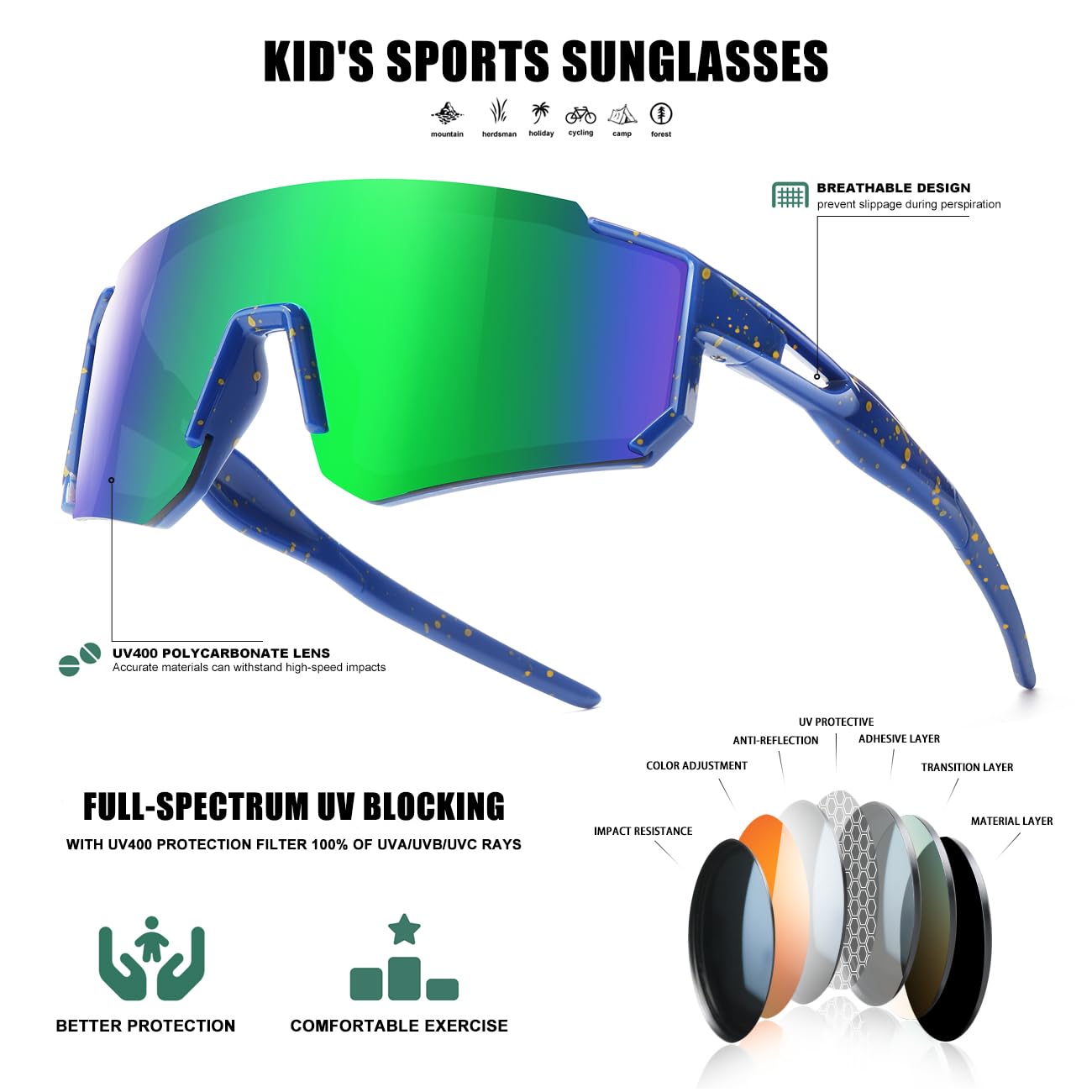 Kids Sunglasses Youth Baseball Sunglasses for Boys Girls Softball Sports Sun Glasses UV Protection