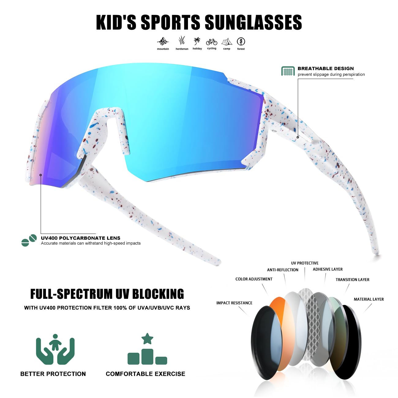 Kids Sunglasses Youth Baseball Sunglasses for Boys Girls Softball Sports Sun Glasses UV Protection