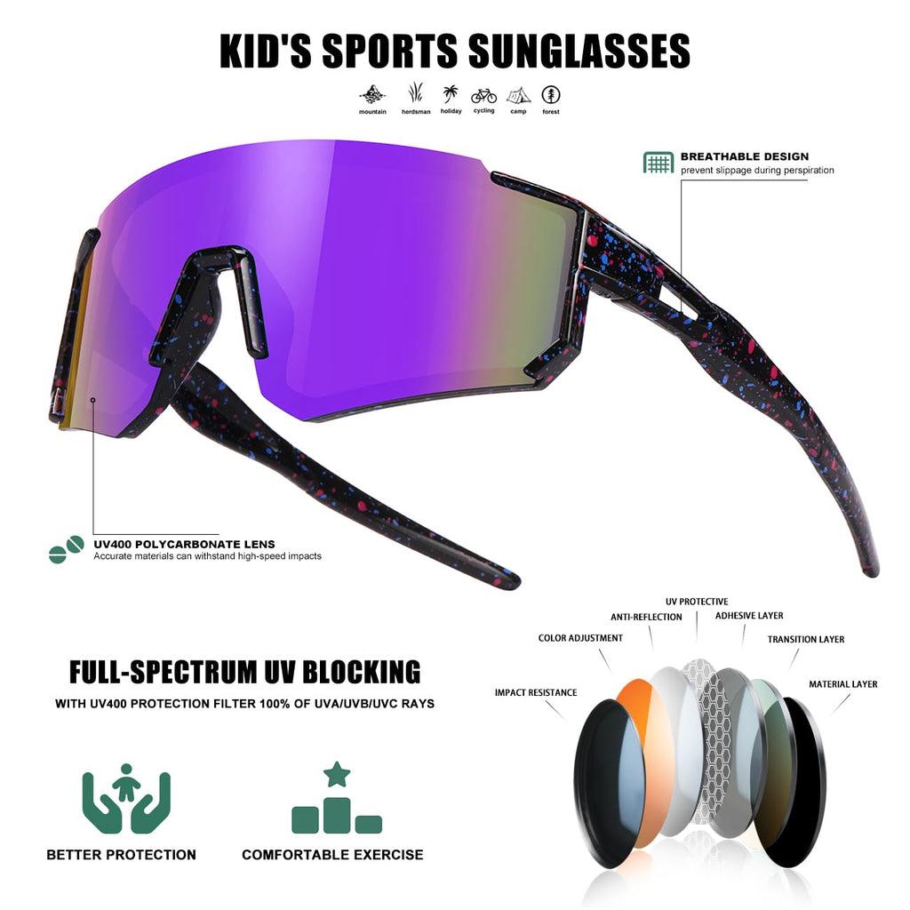 Kids Sunglasses Youth Baseball Sunglasses for Boys Girls Softball Sports Sun Glasses UV Protection