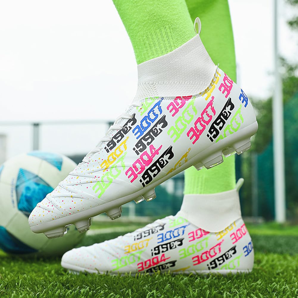 Tacos FG Unisex de Entrenamiento Atlético Antideslizantes con Tacos Largos de Caña Alta, Zapatos de Fútbol Soccer para Jóvenes