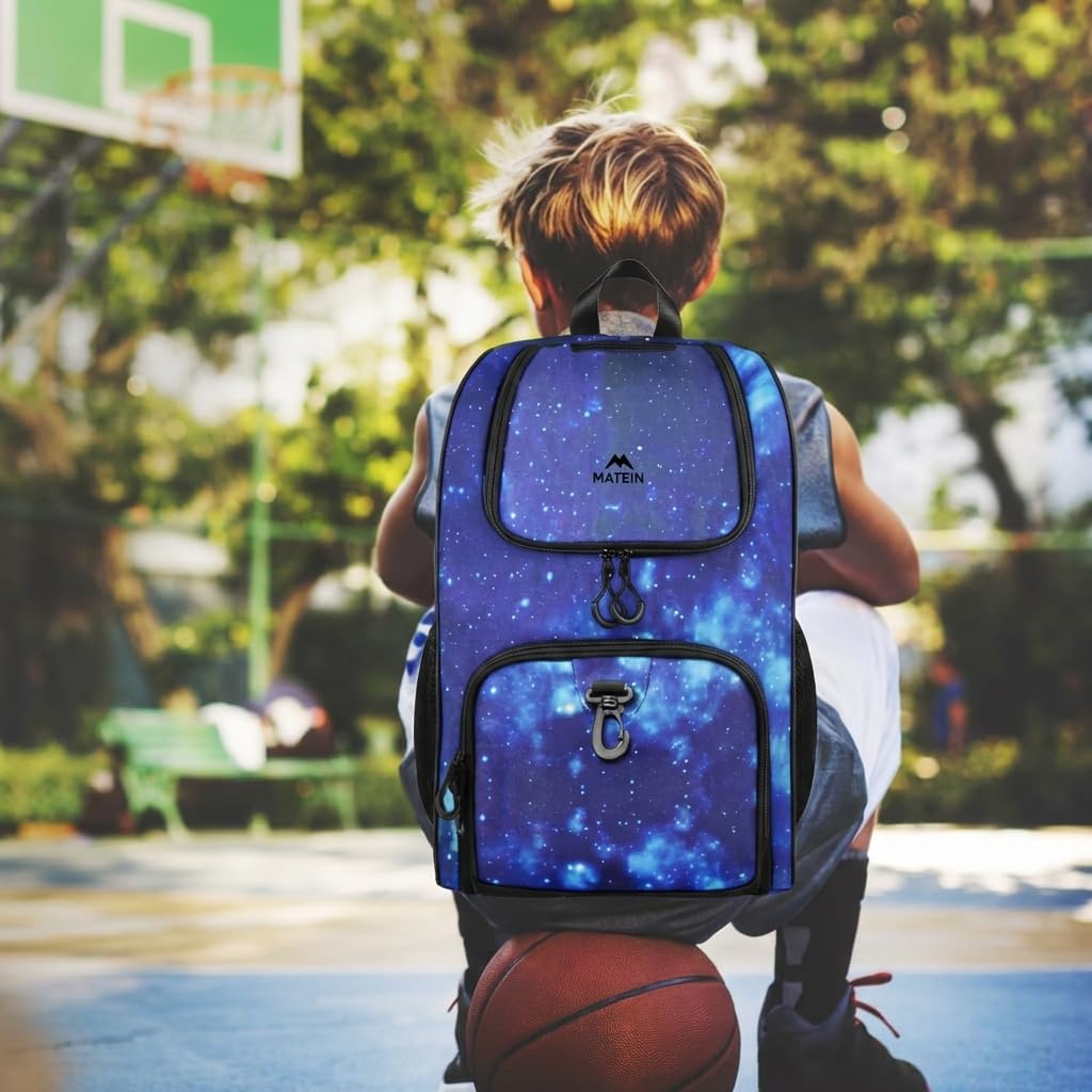 MATEIN - Bolsa de baloncesto, mochila de fútbol resistente con soporte para pelota y compartimento para zapatos, gran mochila de baloncesto para equipo de entrenamiento, mochila de baloncesto