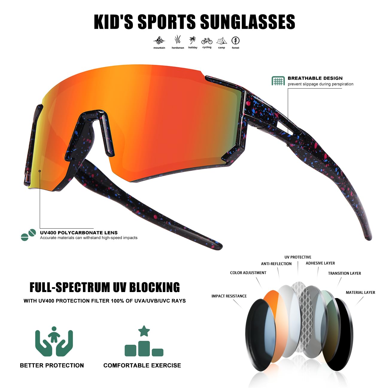 Kids Sunglasses Youth Baseball Sunglasses for Boys Girls Softball Sports Sun Glasses UV Protection