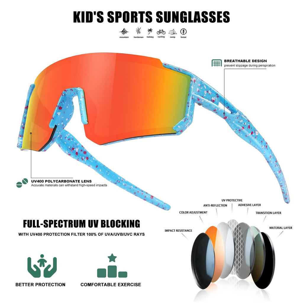 Kids Sunglasses Youth Baseball Sunglasses for Boys Girls Softball Sports Sun Glasses UV Protection