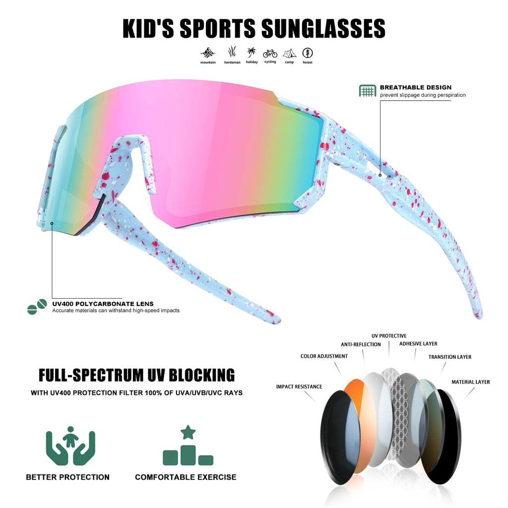 Kids Sunglasses Youth Baseball Sunglasses for Boys Girls Softball Sports Sun Glasses UV Protection