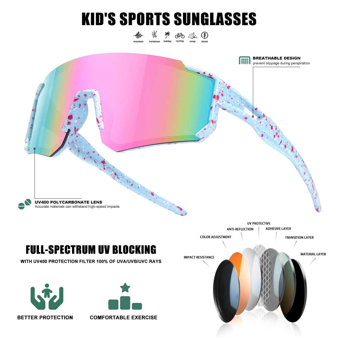 Kids Sunglasses Youth Baseball Sunglasses for Boys Girls Softball Sports Sun Glasses UV Protection