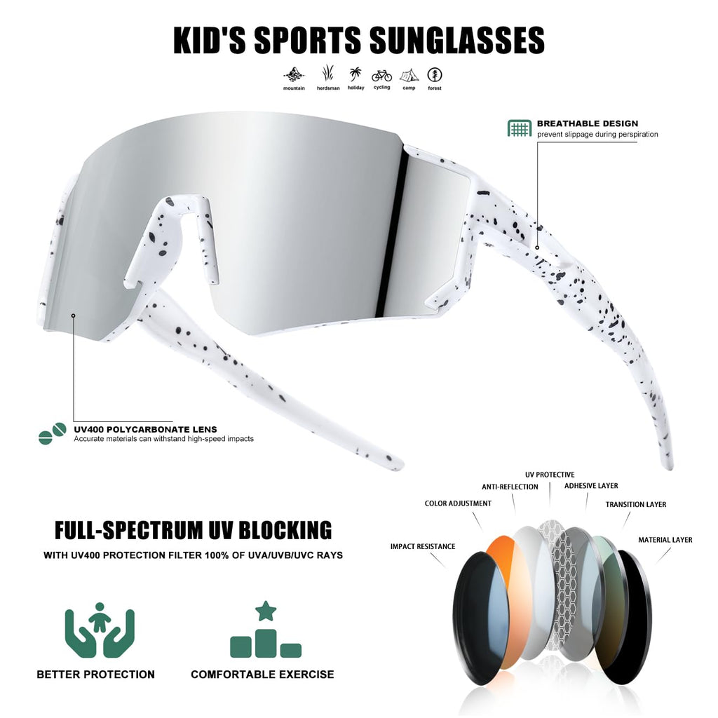 Kids Sunglasses Youth Baseball Sunglasses for Boys Girls Softball Sports Sun Glasses UV Protection