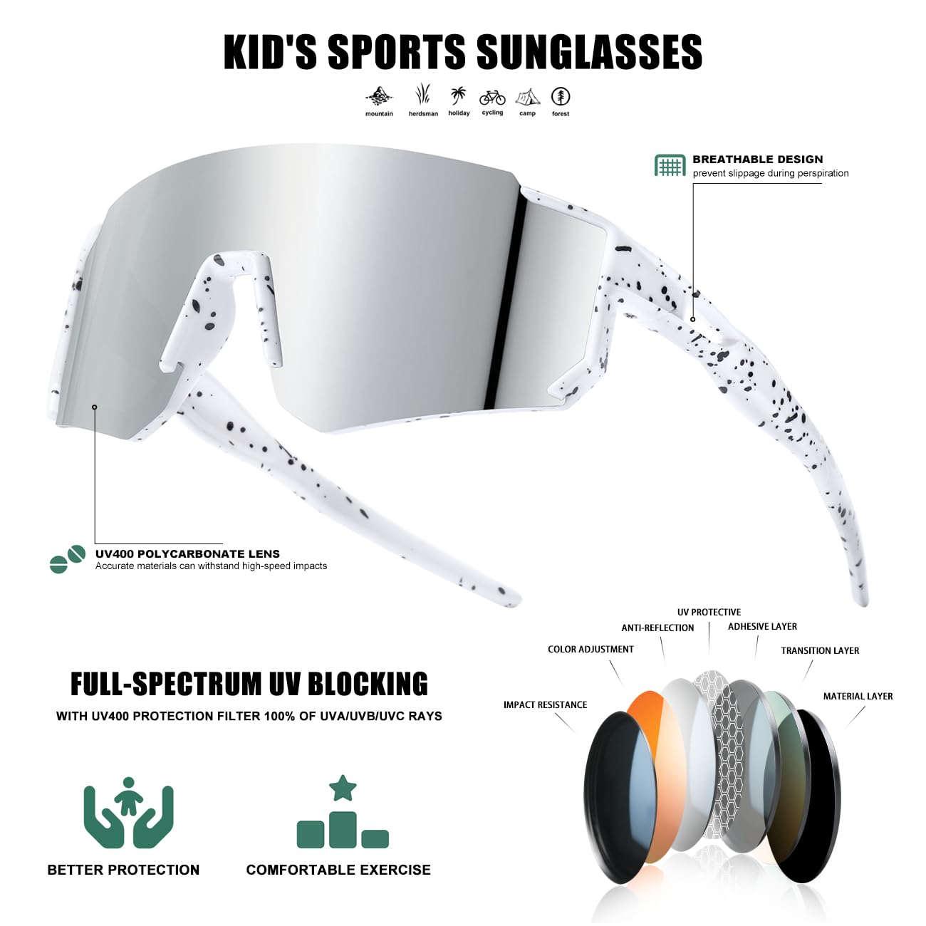 Kids Sunglasses Youth Baseball Sunglasses for Boys Girls Softball Sports Sun Glasses UV Protection