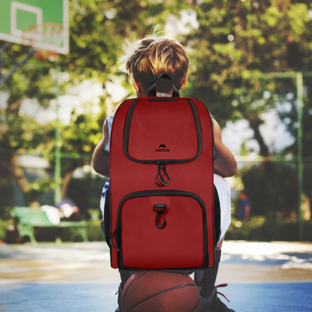 MATEIN - Bolsa de baloncesto, mochila de fútbol resistente con soporte para pelota y compartimento para zapatos, gran mochila de baloncesto para equipo de entrenamiento, mochila de baloncesto