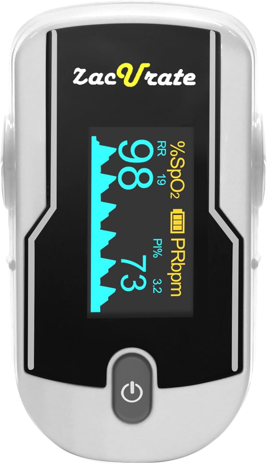 Zacurate 500E-B Oxímetro de pulso de dedo inalámbrico Bluetooth con aplicación GRATIS, SpO2, frecuencia cardíaca, pletismógrafo e índice de perfusión, medidor de oxígeno en la sangre