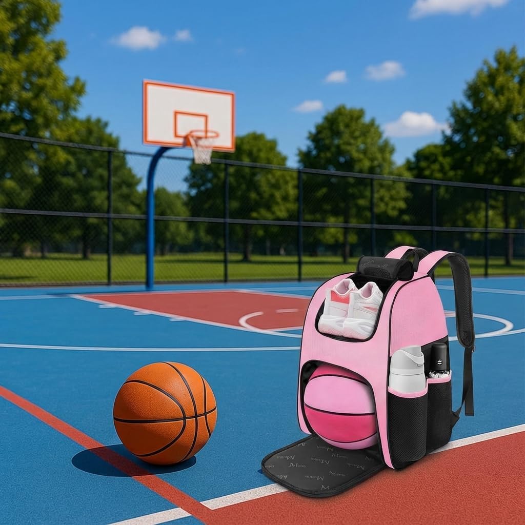 MATEIN - Bolsa de baloncesto, mochila de fútbol resistente con soporte para pelota y compartimento para zapatos, gran mochila de baloncesto para equipo de entrenamiento, mochila de baloncesto