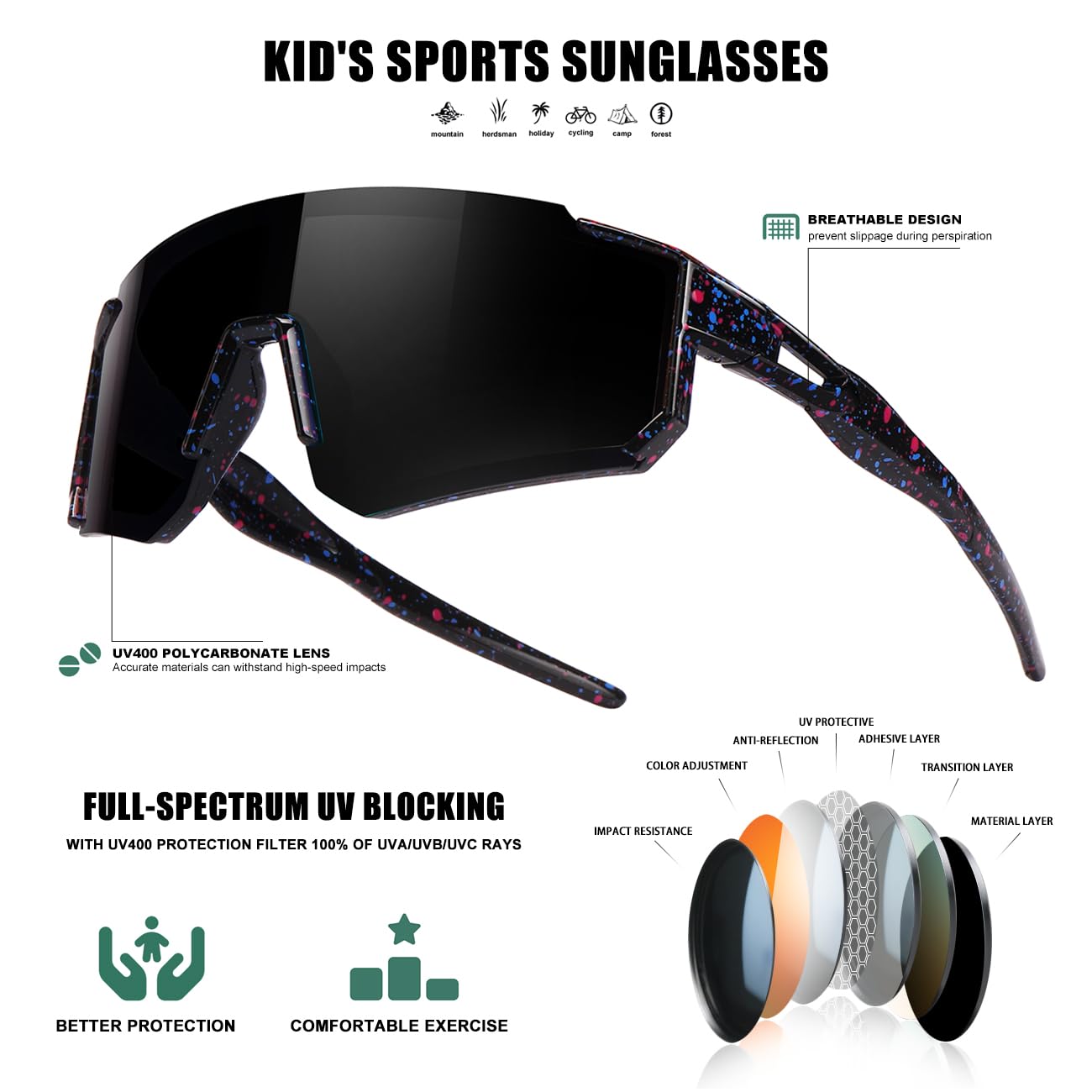 Kids Sunglasses Youth Baseball Sunglasses for Boys Girls Softball Sports Sun Glasses UV Protection
