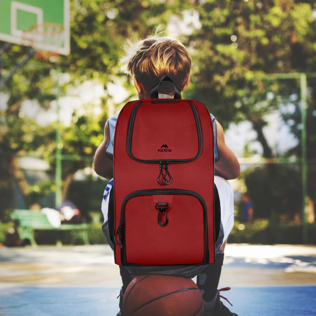 MATEIN - Bolsa de baloncesto, mochila de fútbol resistente con soporte para pelota y compartimento para zapatos, gran mochila de baloncesto para equipo de entrenamiento, mochila de baloncesto