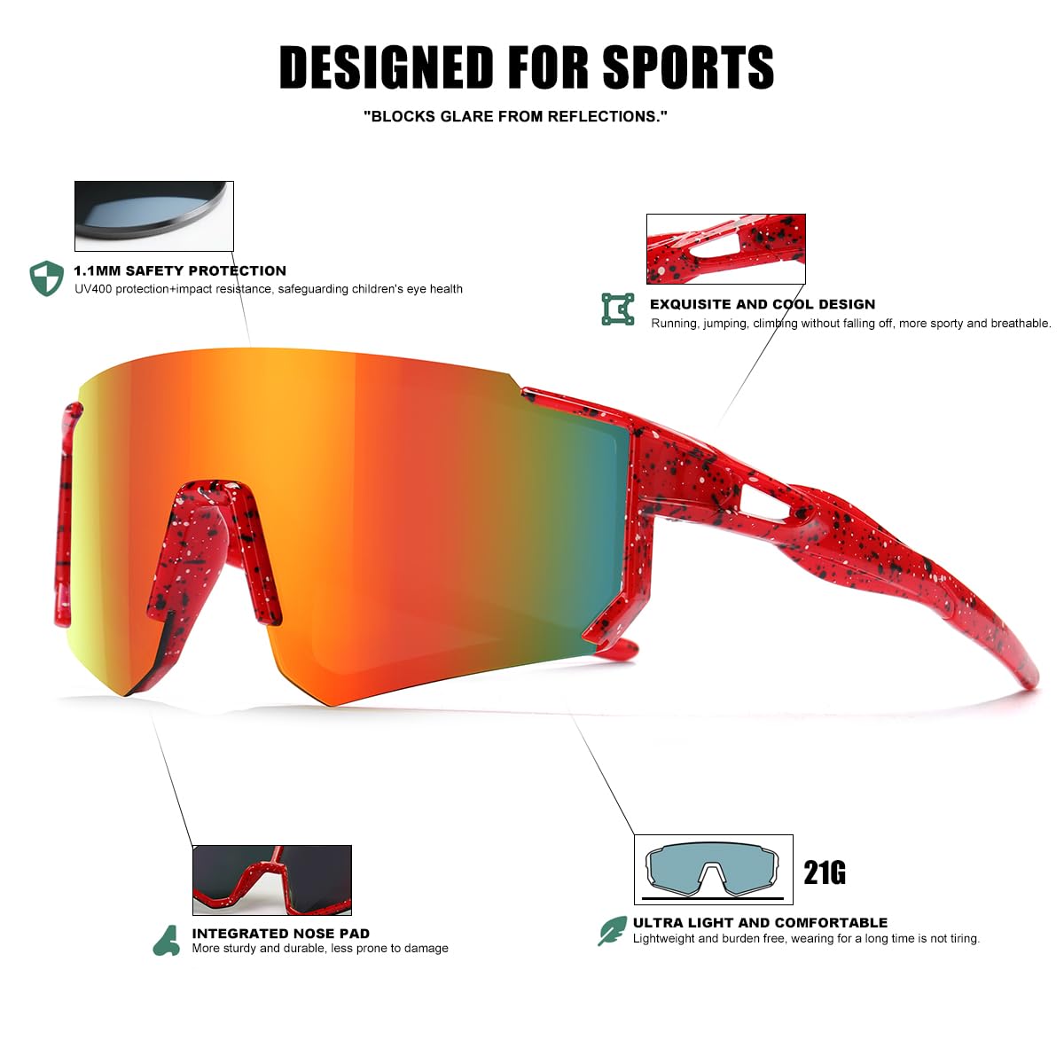 Kids Sunglasses Youth Baseball Sunglasses for Boys Girls Softball Sports Sun Glasses UV Protection