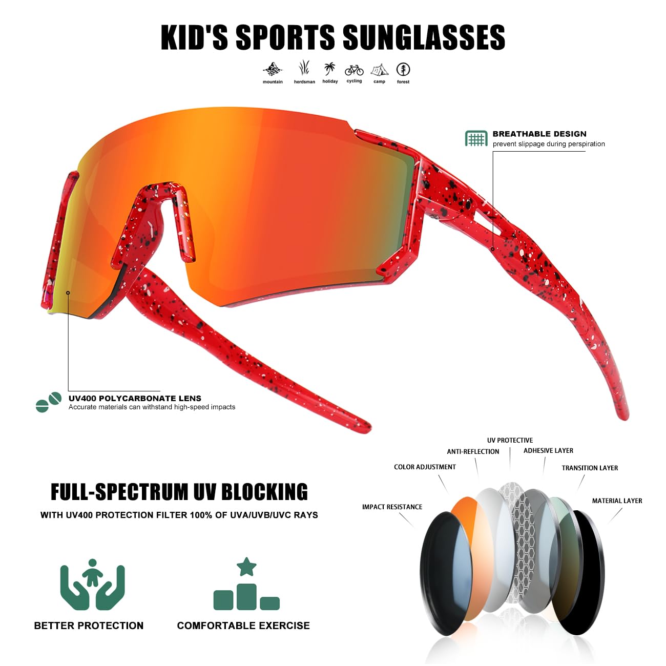 Kids Sunglasses Youth Baseball Sunglasses for Boys Girls Softball Sports Sun Glasses UV Protection