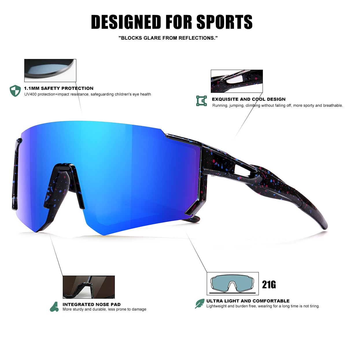 Kids Sunglasses Youth Baseball Sunglasses for Boys Girls Softball Sports Sun Glasses UV Protection