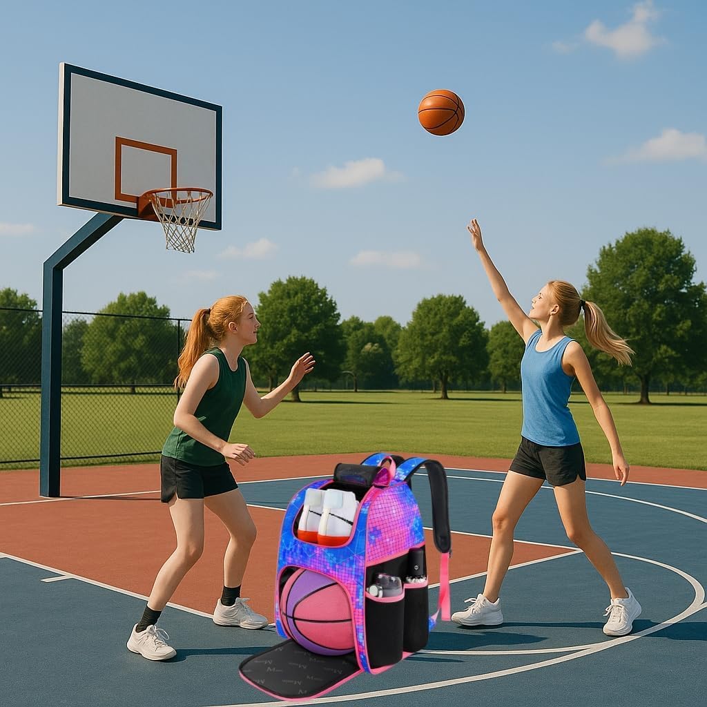 MATEIN - Bolsa de baloncesto, mochila de fútbol resistente con soporte para pelota y compartimento para zapatos, gran mochila de baloncesto para equipo de entrenamiento, mochila de baloncesto