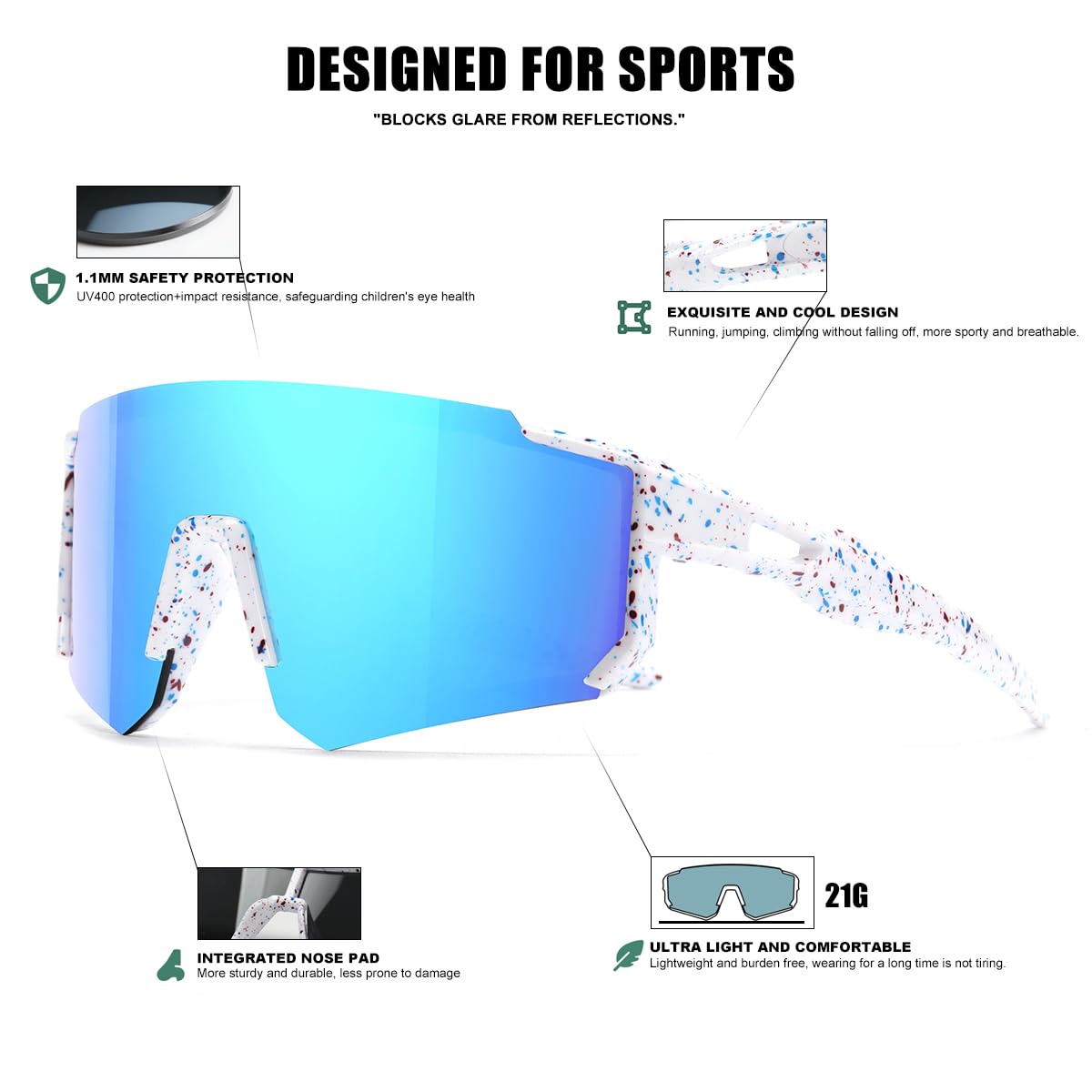 Kids Sunglasses Youth Baseball Sunglasses for Boys Girls Softball Sports Sun Glasses UV Protection