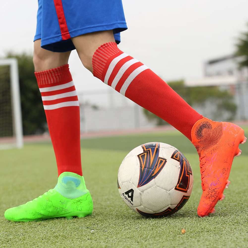 Tacos FG Unisex de Entrenamiento Atlético Antideslizantes con Tacos Largos de Caña Alta, Zapatos de Fútbol Soccer para Jóvenes