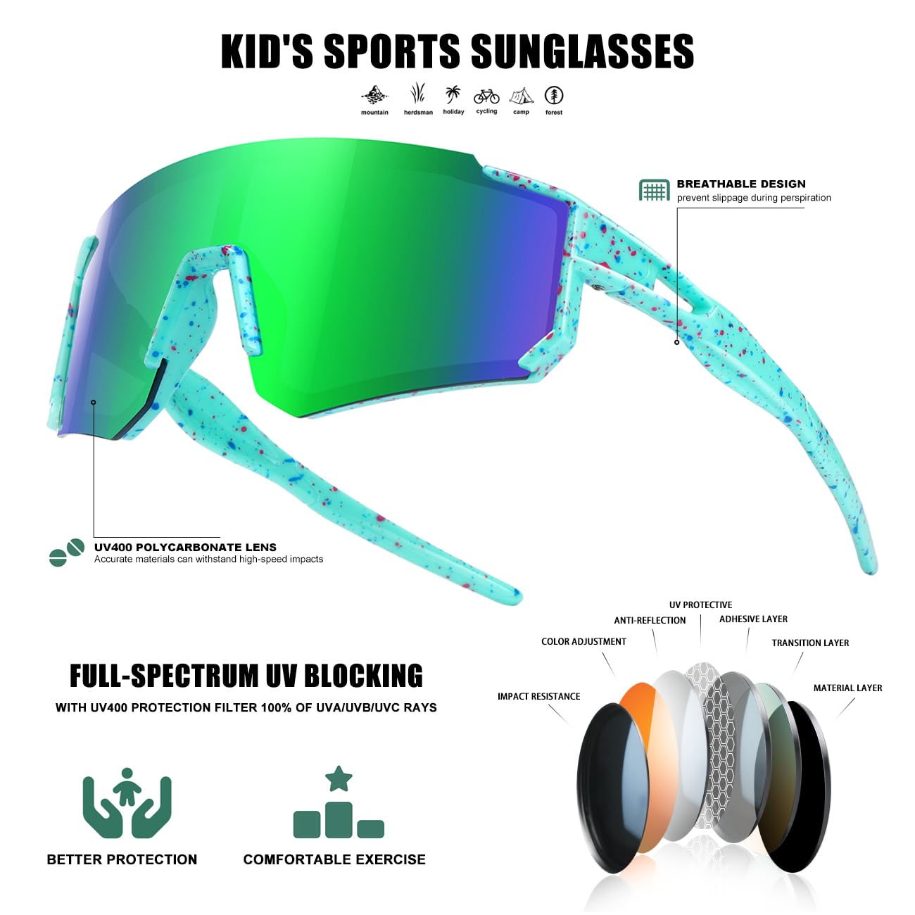 Kids Sunglasses Youth Baseball Sunglasses for Boys Girls Softball Sports Sun Glasses UV Protection