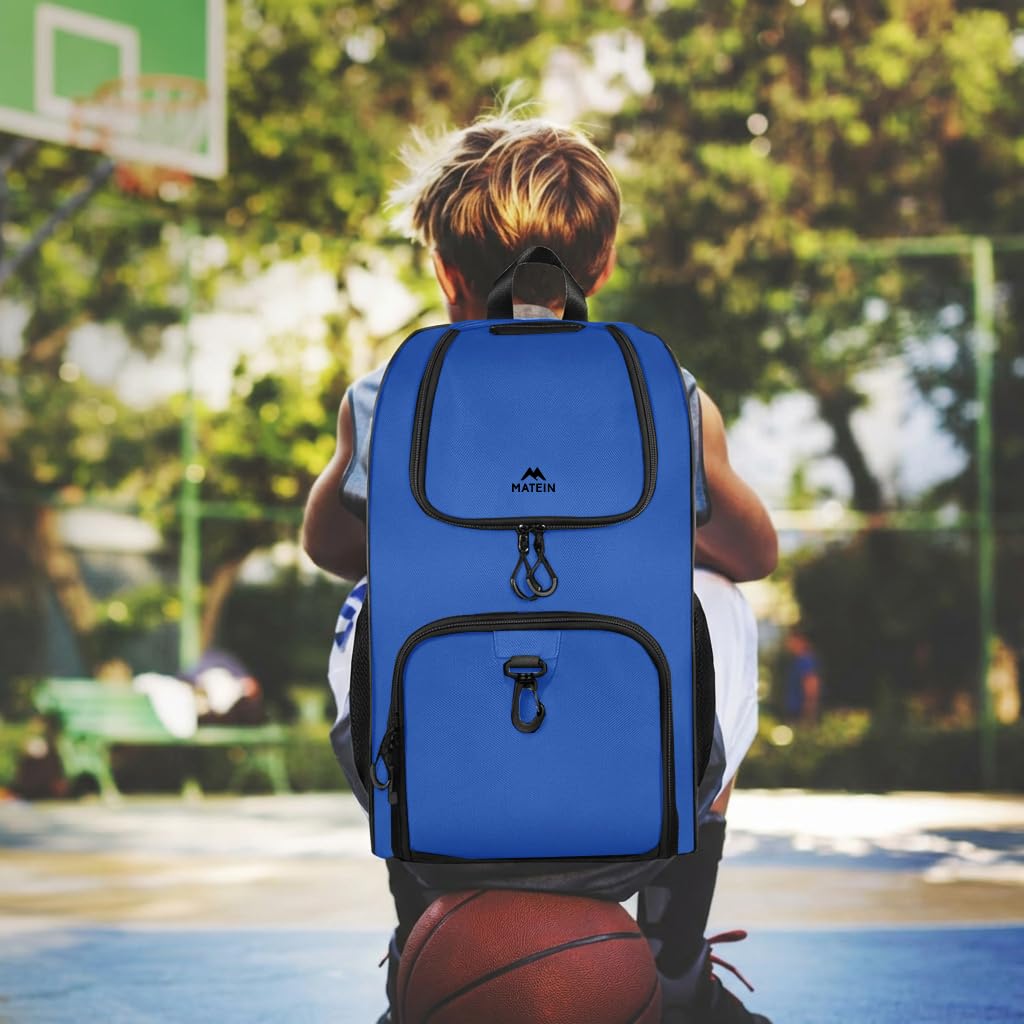 MATEIN - Bolsa de baloncesto, mochila de fútbol resistente con soporte para pelota y compartimento para zapatos, gran mochila de baloncesto para equipo de entrenamiento, mochila de baloncesto