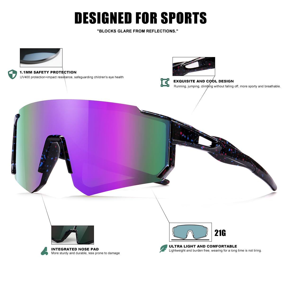 Kids Sunglasses Youth Baseball Sunglasses for Boys Girls Softball Sports Sun Glasses UV Protection