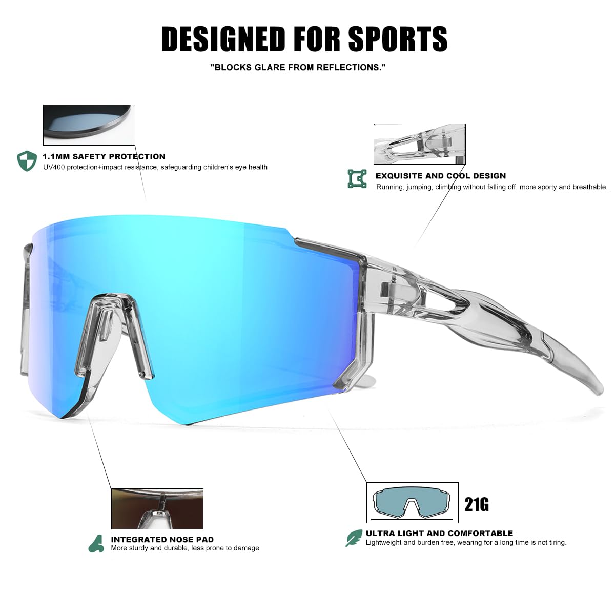 Kids Sunglasses Youth Baseball Sunglasses for Boys Girls Softball Sports Sun Glasses UV Protection