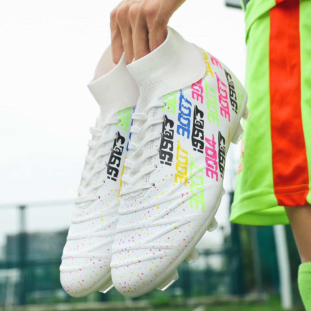 Tacos FG Unisex de Entrenamiento Atlético Antideslizantes con Tacos Largos de Caña Alta, Zapatos de Fútbol Soccer para Jóvenes