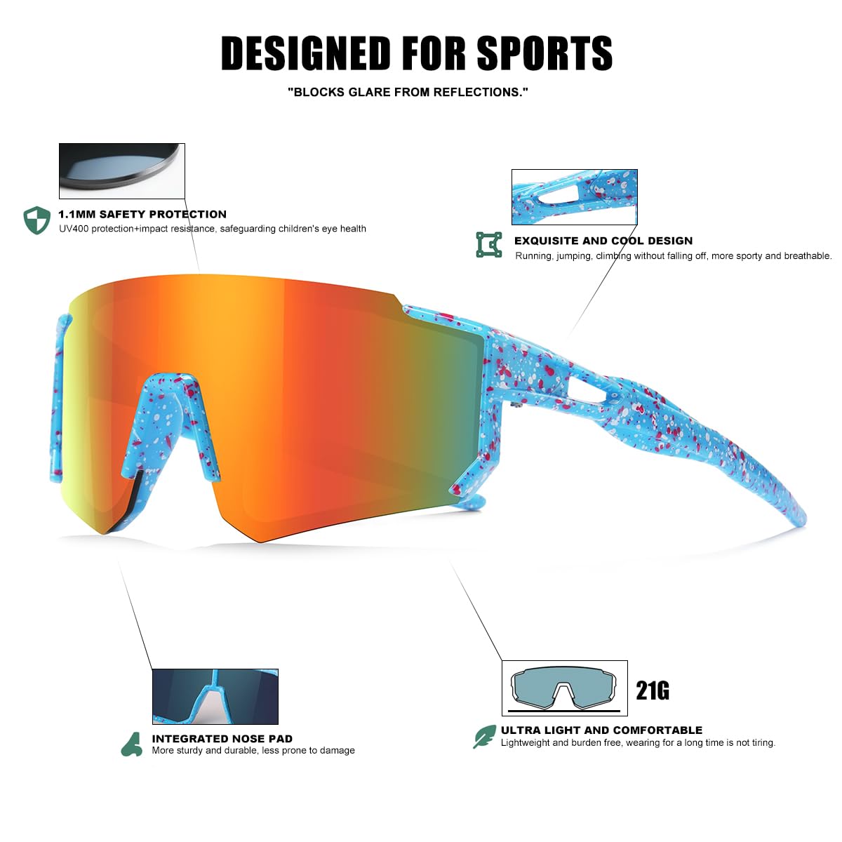 Kids Sunglasses Youth Baseball Sunglasses for Boys Girls Softball Sports Sun Glasses UV Protection