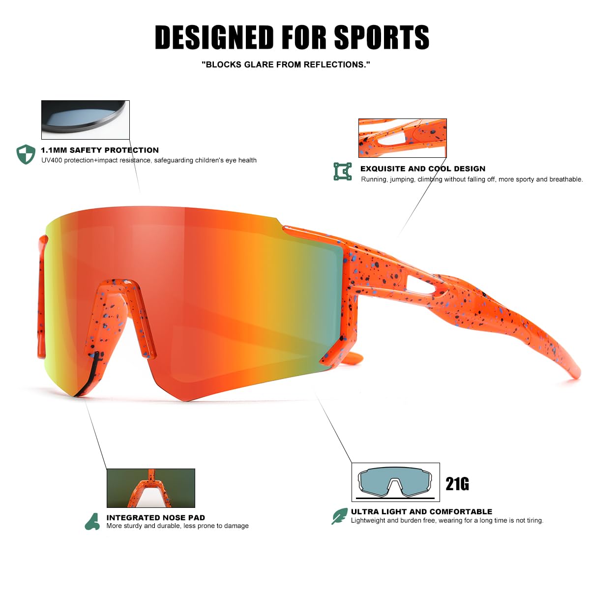 Kids Sunglasses Youth Baseball Sunglasses for Boys Girls Softball Sports Sun Glasses UV Protection