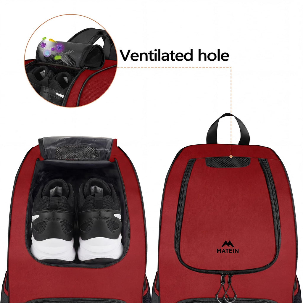 MATEIN - Bolsa de baloncesto, mochila de fútbol resistente con soporte para pelota y compartimento para zapatos, gran mochila de baloncesto para equipo de entrenamiento, mochila de baloncesto
