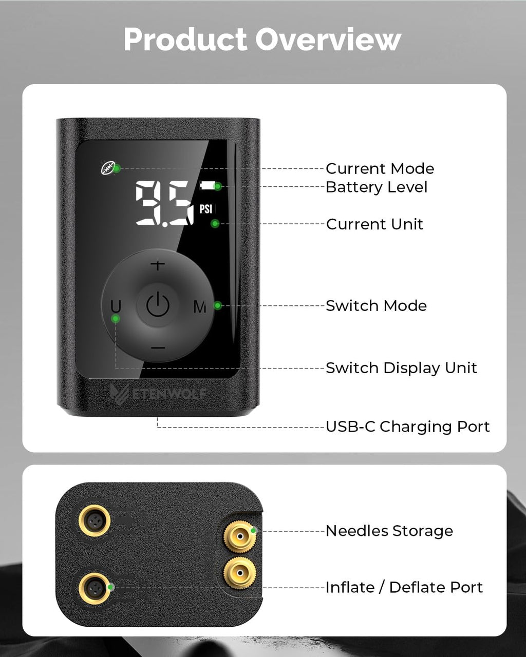 ETENWOLF P300 Plus Ball Pump, Electric Basketball Pump Inflation and Deflation, with 3200 mAh Rechargeable Battery, Air Pump for All Sports Balls