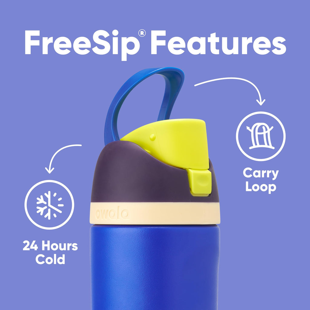 Owala FreeSip - Botella de agua aislada de acero inoxidable con popote para deportes, viajes y escuela, botella de agua deportiva sin BPA, 24 onzas, tropical