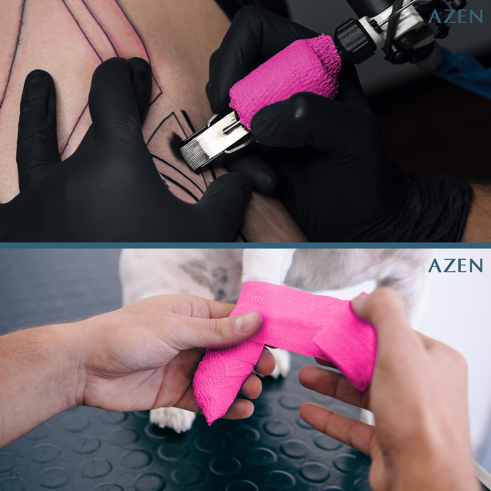 AZEN Paquete de 16 Vendas Autoadhesivas Negras, Cinta Atlética Negra de 2" X 5 Yardas, Venda Veterinaria, Cinta de Agarre para Tatuaje, Cinta para Tobillo, Venda Cohesiva