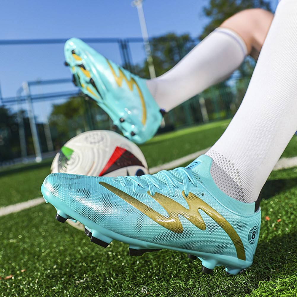 Tacos FG Unisex de Entrenamiento Atlético Antideslizantes con Tacos Largos de Caña Alta, Zapatos de Fútbol Soccer para Jóvenes