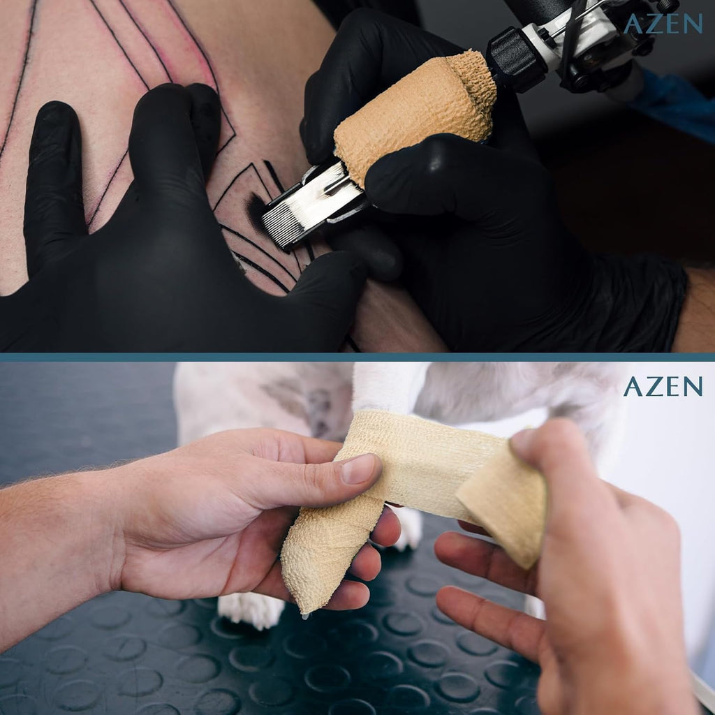 AZEN Paquete de 16 Vendas Autoadhesivas Negras, Cinta Atlética Negra de 2" X 5 Yardas, Venda Veterinaria, Cinta de Agarre para Tatuaje, Cinta para Tobillo, Venda Cohesiva