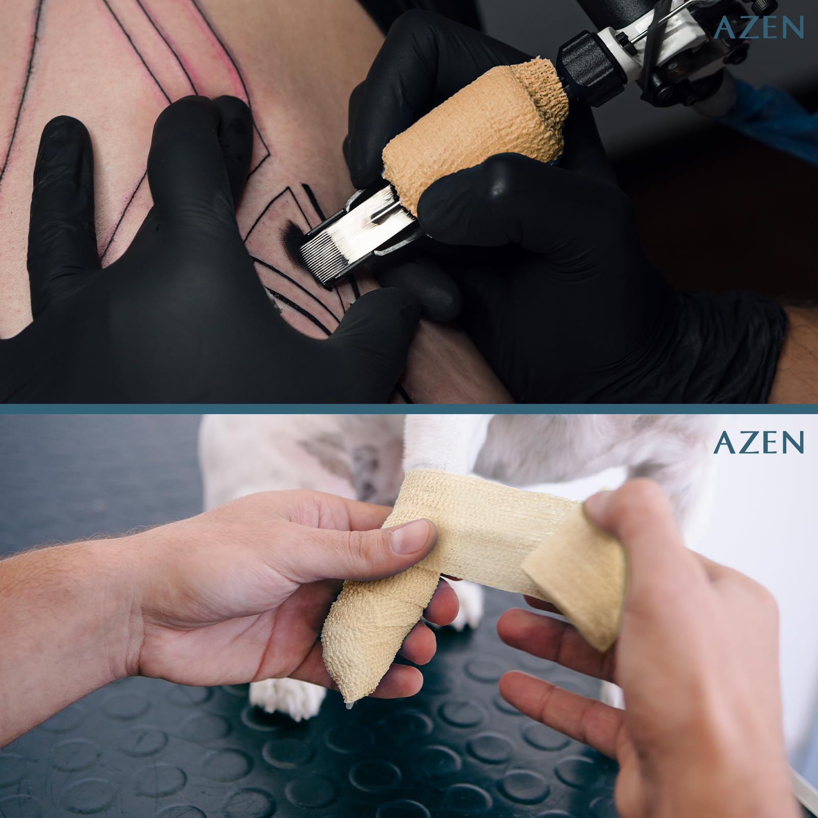 AZEN Paquete de 16 Vendas Autoadhesivas Negras, Cinta Atlética Negra de 2" X 5 Yardas, Venda Veterinaria, Cinta de Agarre para Tatuaje, Cinta para Tobillo, Venda Cohesiva