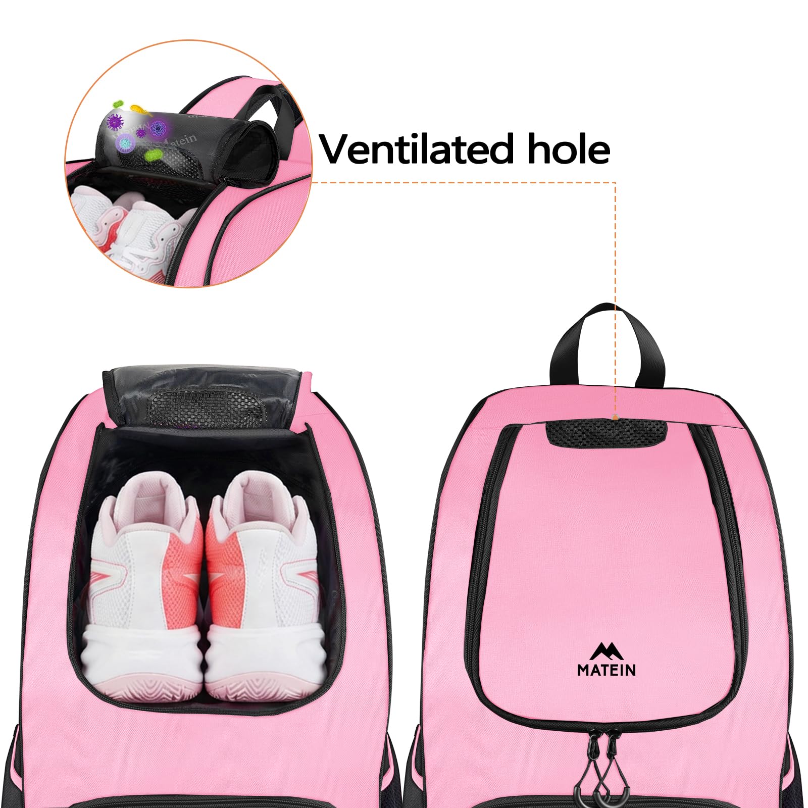 MATEIN - Bolsa de baloncesto, mochila de fútbol resistente con soporte para pelota y compartimento para zapatos, gran mochila de baloncesto para equipo de entrenamiento, mochila de baloncesto