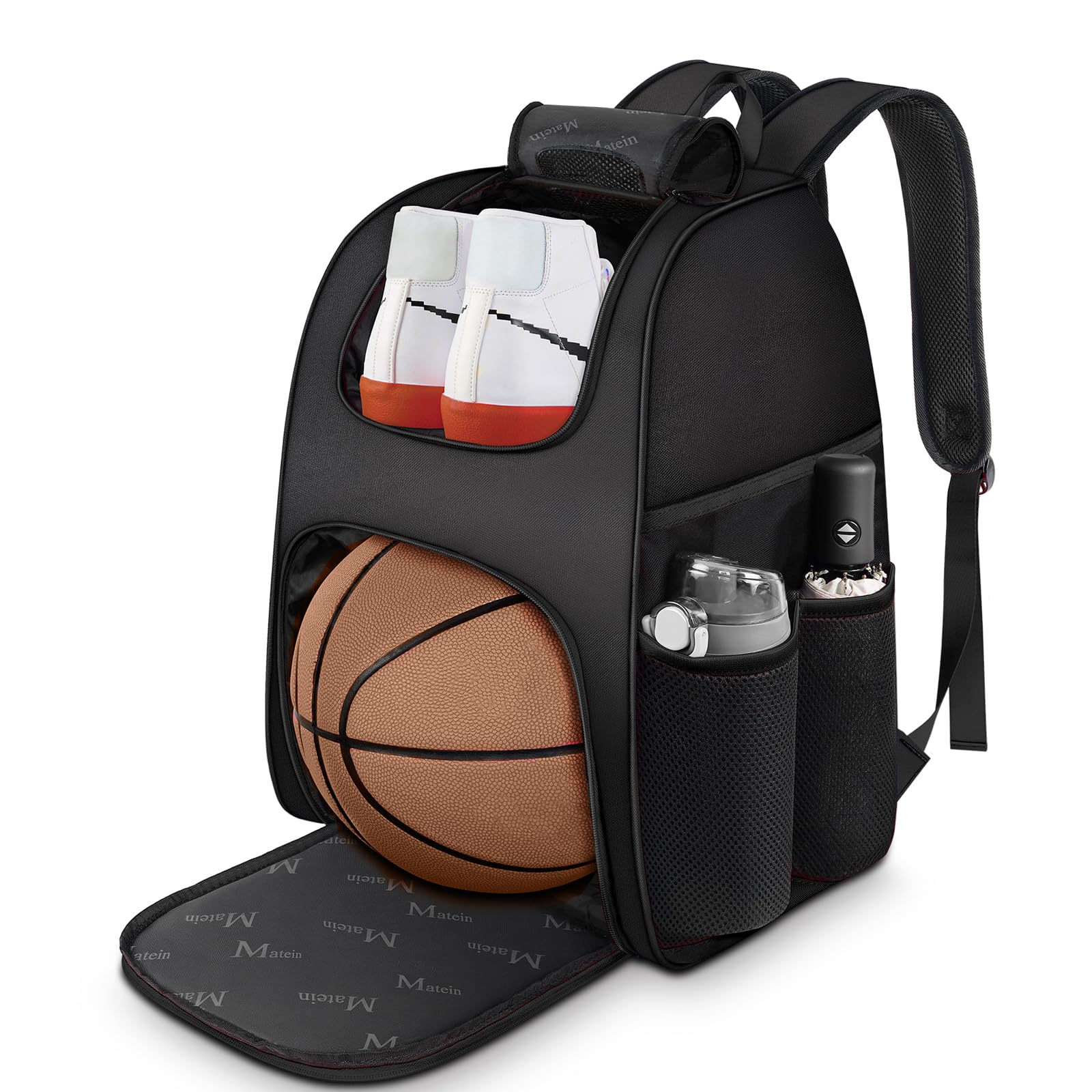 MATEIN - Bolsa de baloncesto, mochila de fútbol resistente con soporte para pelota y compartimento para zapatos, gran mochila de baloncesto para equipo de entrenamiento, mochila de baloncesto