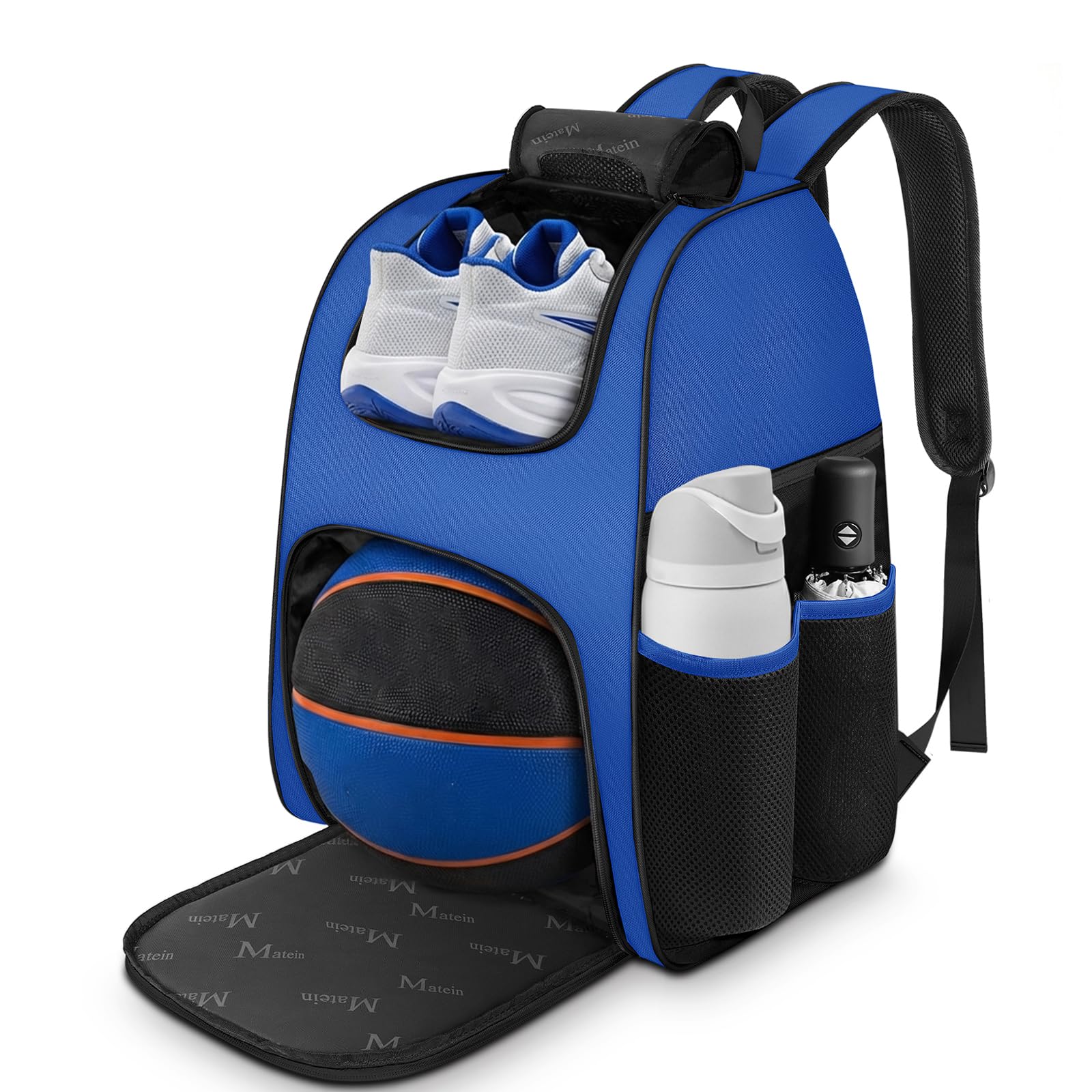 MATEIN - Bolsa de baloncesto, mochila de fútbol resistente con soporte para pelota y compartimento para zapatos, gran mochila de baloncesto para equipo de entrenamiento, mochila de baloncesto