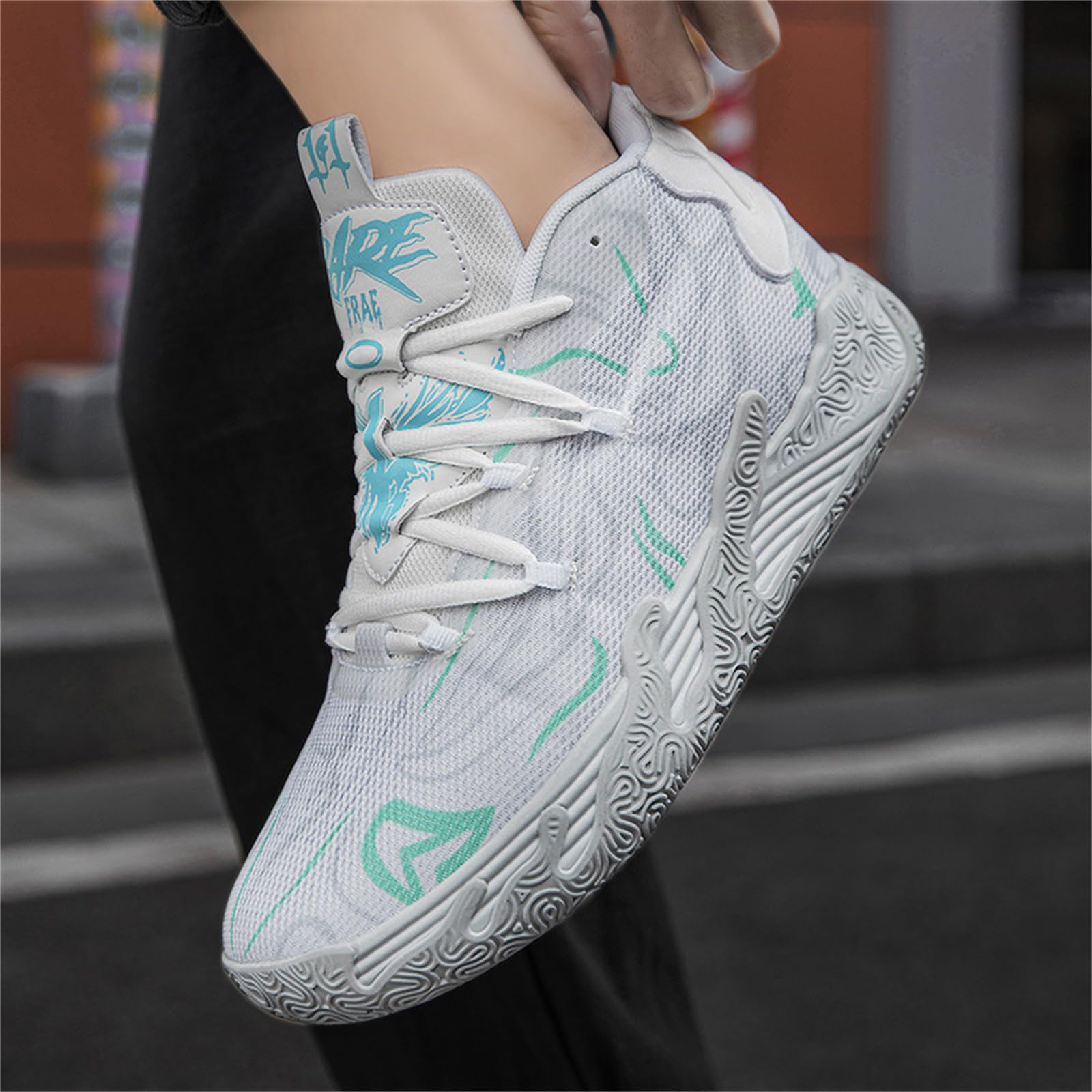 Zapatos de baloncesto de caña alta con cordones para hombre, estilo chino, transpirables, antideslizantes, zapatillas deportivas para exteriores con amortiguación, zapatos de entrenamiento