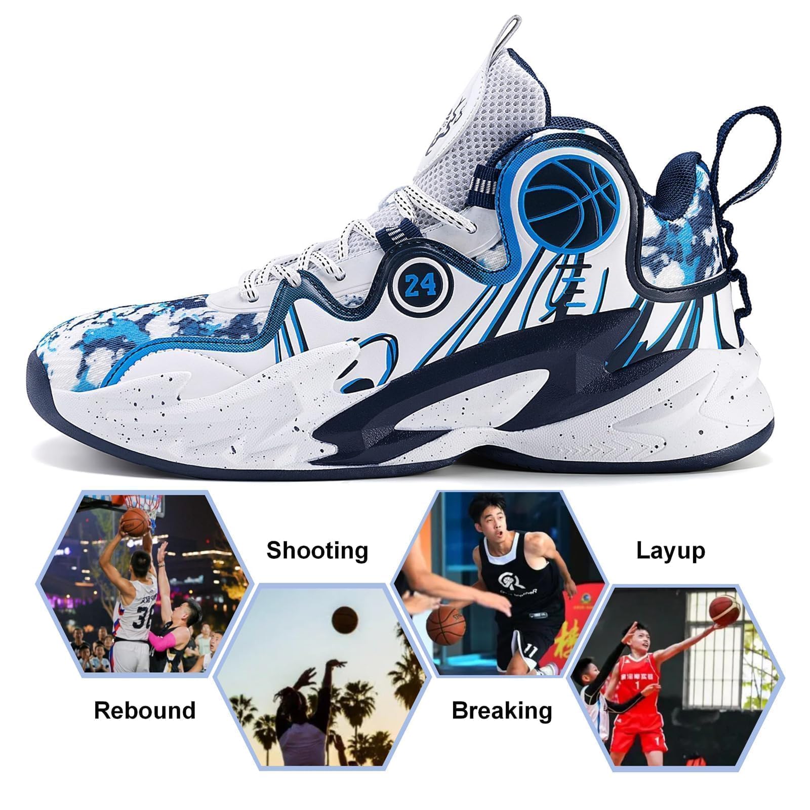 Moodeng Zapatos de baloncesto para hombre, antideslizantes, transpirables, para correr, Fahsion, ligeros, para gimnasio al aire libre